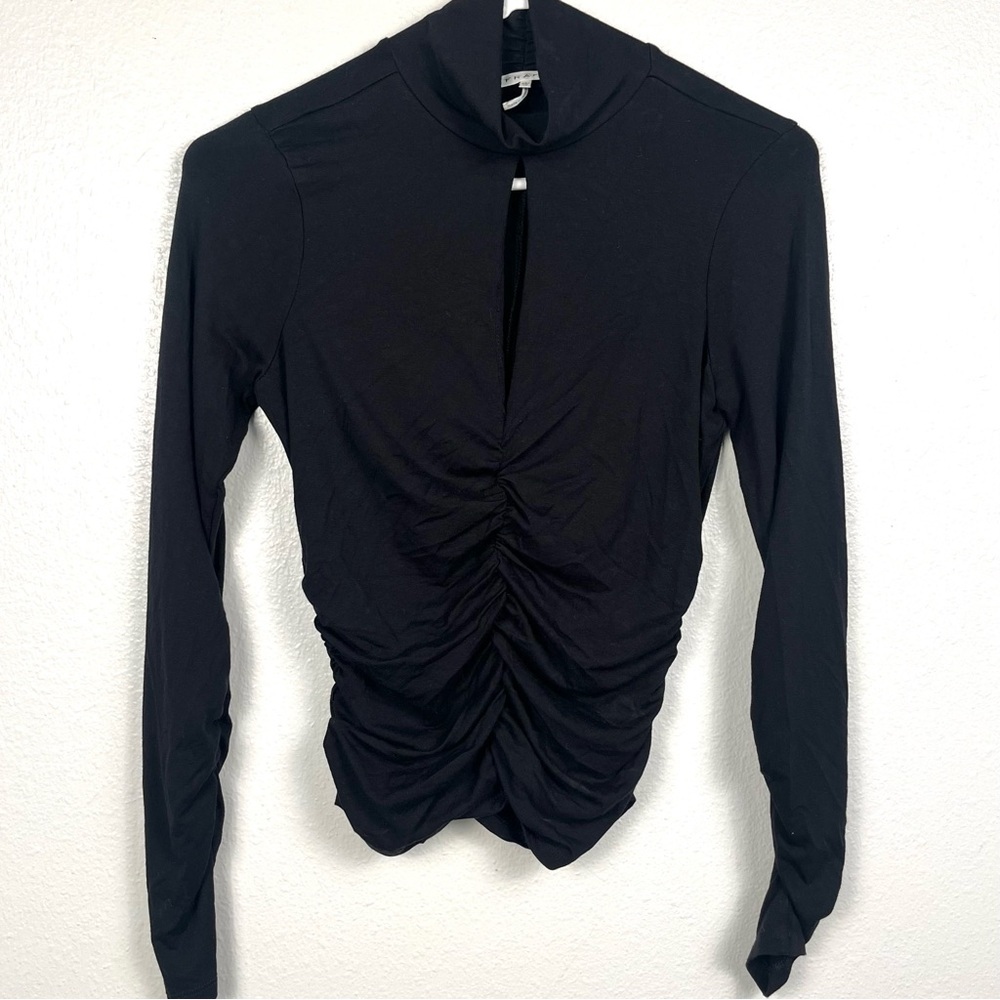 FRAME Women's Black Ruched Keyhole Cutout Turtleneck Felicity Top XS - Picture 3 of 7